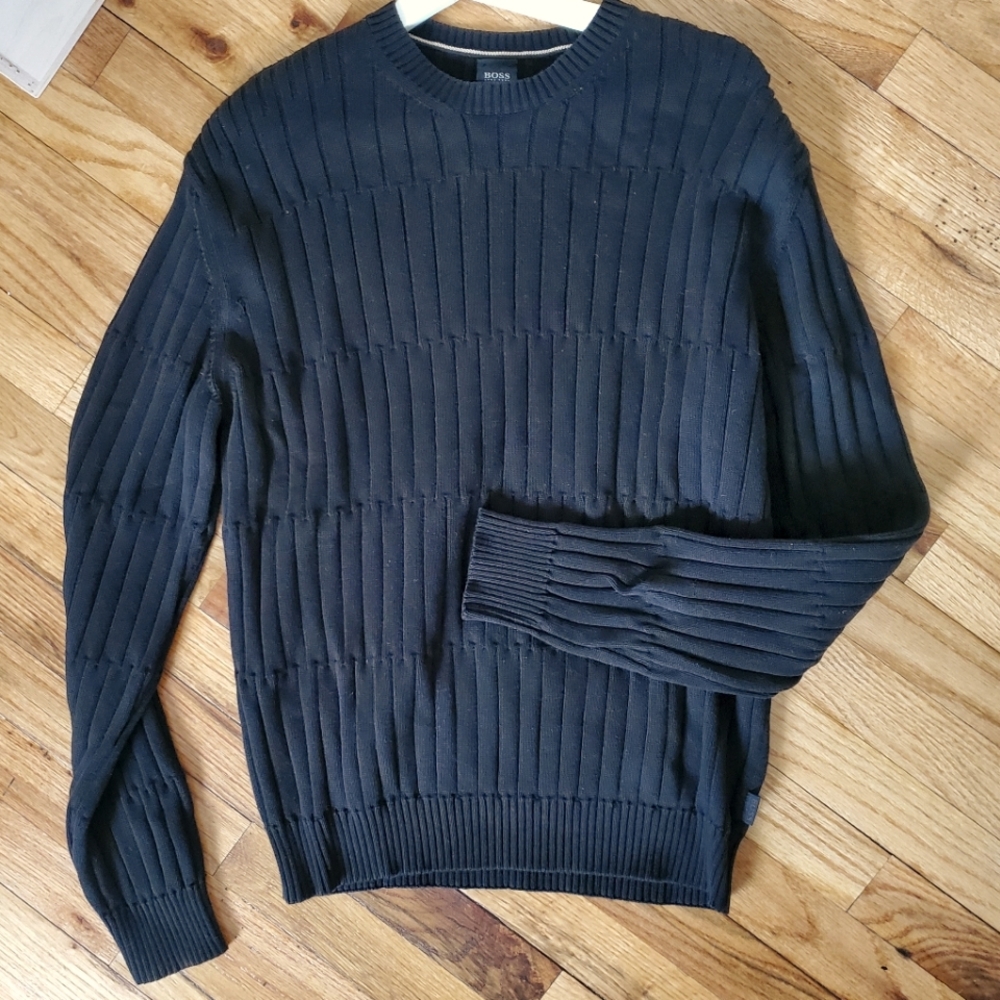 BOSS Hugo Boss Black Crew Neck Ribbed Sweater